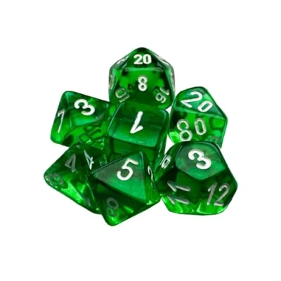 Afbeelding van Chessex Translucent Mini Polyhedral Green/white Dobbelsteen Set (7 stuks)
