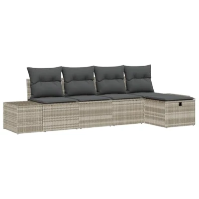Afbeelding van vidaXL 5 Delige Tuin Sofa Set met Kussens Lichtgrijs Poly Rattan