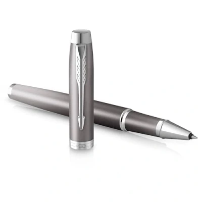 Afbeelding van Parker IM Writing Rituals Rollerbalpen Grijze afwerking met kleurverloop en Verchroomd detail fijne punt Zwarte inkt Geschenkdoos