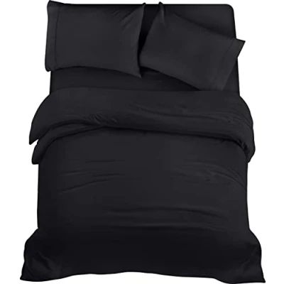 Afbeelding van Utopia Bedding Beddengoedset, geborsteld microvezel polyester, dekbedovertrek (200 x 200 cm), hoeslaken (135 190 cm) met kussenslopen (50 75 zwart
