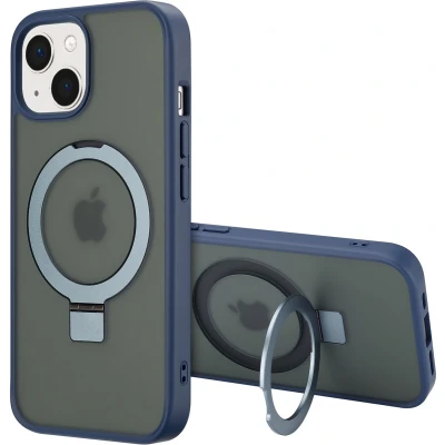 Afbeelding van Accezz Hoesje Geschikt voor iPhone 15 Ring Stand Backcover MagSafe blauw