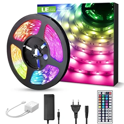 Afbeelding van LE Ledstrip, 5 m, 12 V, zelfklevend, RGB ledstrip met 300 SMD 5050 leds, veelkleurige lichtstrip afstandsbediening voor decoratie