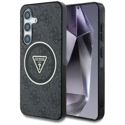 Afbeelding van Guess Etui 4G Glitter Triangle Buttons MagSafe do Samsung Galaxy S25 czarny (Samsung S25), Smartphonehoes, Zwart