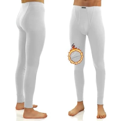 Afbeelding van Sesto Senso Lange thermische onderbroek voor heren, 100% katoen, warm, licht, functioneel ondergoed, basislaag, Wit.