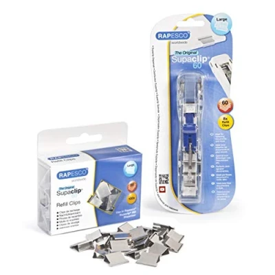 Afbeelding van Rapesco 1300A Supaclip 60, dispenser met 100 navulklemmen van roestvrij staal