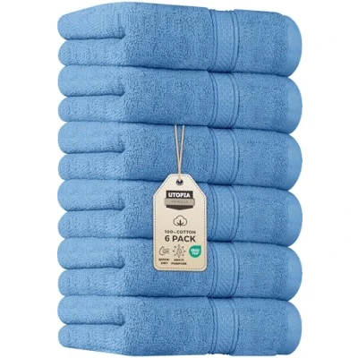 Afbeelding van Utopia Towels Set van 6 hoogwaardige handdoeken (40,6 x 71,1 cm), 100% ringgesponnen katoen, super zacht en zeer absorberend voor badkamer, sportschool, douche, hotel spa (blauw
