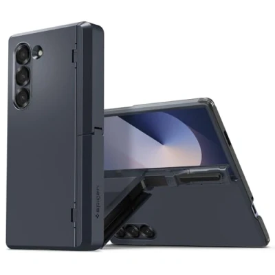Afbeelding van Spigen Tough Armor Hoesje voor de Samsung Galaxy Z Fold 6 Back Cover met Kickstand Metal Slate
