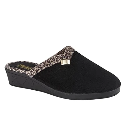 Afbeelding van Sleepers Jackie Damesslippers met sleehak en rubberen zool, zwart, zwart.