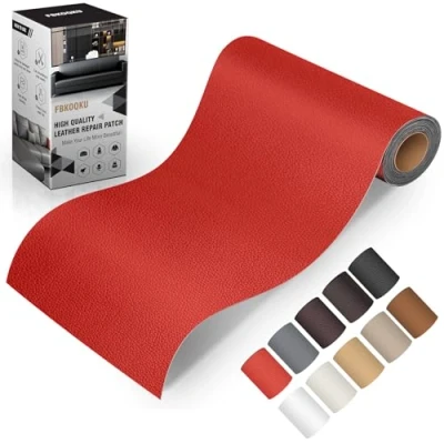 Afbeelding van zelfklevend reparatieleer, 10 x 200 cm, lederen reparatiepatch, voor banken, autostoelen, meubels, tassen, jassen (rood)