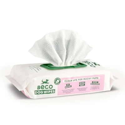 Afbeelding van Beco Bamboo Dog Wipes Vochtige reinigingsdoekjes voor honden Geparfumeerd met Kokosgeur Reinigt vacht, poten en snoetjes Inhoud 80 stuks