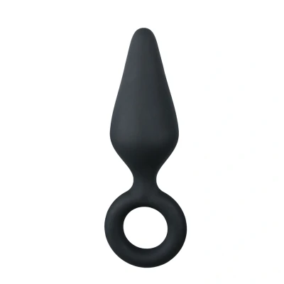 Afbeelding van Zwarte Medium Buttplug Met Trekring Levensecht Gevoel