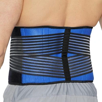 Afbeelding van NEOtech Care Neopreen lendengordel met dubbele compressiebanden, onderrugsteun, wervelondersteuning (blauw en zwart, maat XXXXL)