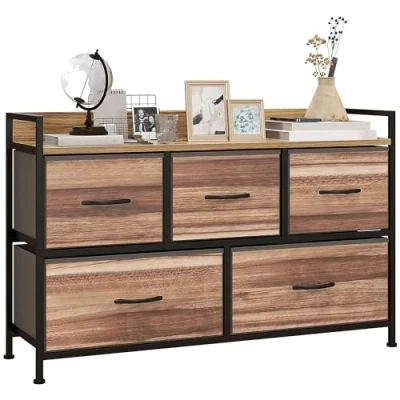 Afbeelding van HOMCOM Commode Opbergkast met 5 laden, van stof, 98 x 29 63 cm, stalen frame, zwart