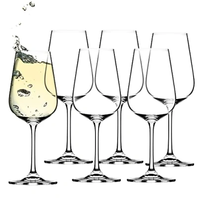 Afbeelding van KADAX Set van 6 witte wijnglazen, kristalglas, 360 ml, wijnglazen met lange steel, elegant, eenvoudig, voor thuis, feest, premium kwaliteit