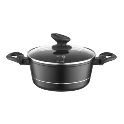 Afbeelding van FLORINA Aluminium kookpan (1,5 l), diameter 18 cm, met deksel van DELUX glas, steelpan inductiebodem, voor inductie, alle warmtebronnen, antiaanbaklaag
