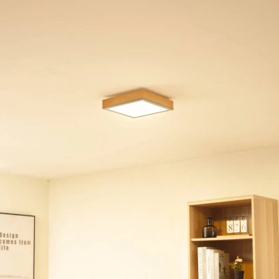 Afbeelding van Lindby LED plafondlamp 1licht IJzer, aluminium, MDF, acryl H: 6 cm grafietgrijs, licht hout, wit Inclusief lichtbron