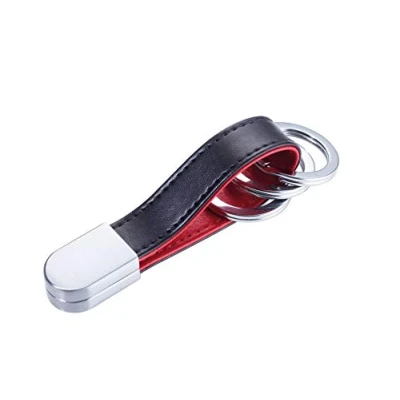 Afbeelding van Troika Sleutelhanger met ronde sluiting van leer en metaal in rood zwart, Rood, 10cm, modern