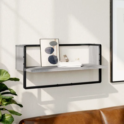 Afbeelding van Wandschap met stang 65x25x30 cm grijs sonoma eikenkleurig