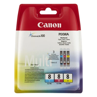 Image de CANON Pack de 3 cartouches d&#039;encre CLI 8 Cyan/Magenta/Jaune