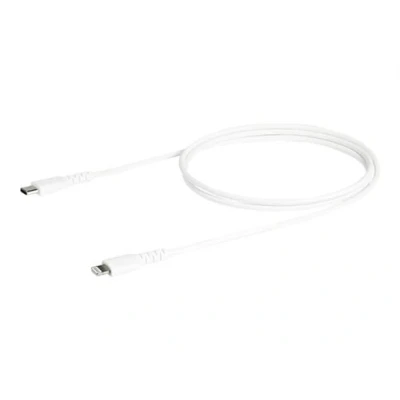 Image de StarTech.com Câble USB C vers Lightning Blanc Robuste 1 m de Charge/Synchronistation Type Fibre Aramide iPad/iPhone 12 Certifié Apple Mfi (RUSBCLTMM1MW) mâle pour 24 pin