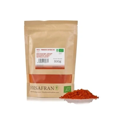 Afbeelding van FRISAFRAN Cayennepeper in biologisch poeder, 500 g, gemalen cayennepeper, kruidig, zonder toevoegingen, oogst peper