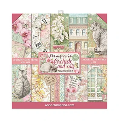 Afbeelding van Stamperia INTERNATIONAL, KFT Mini Scrapbooking Bladeren Dubbelzijdig Orchideeën Kat Diversen 20,5 x cm