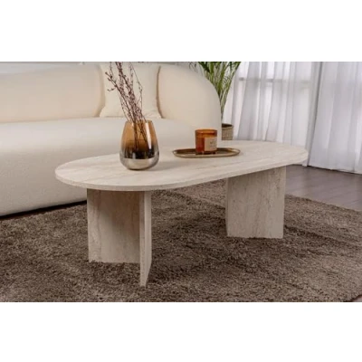 Image de Hanah Home Élégante table à café, travertine, 119 x 39,8 60 cm, 100% mélamine, épaisseur 18 mm, design élégant en marbre pour espaces de vie modernes