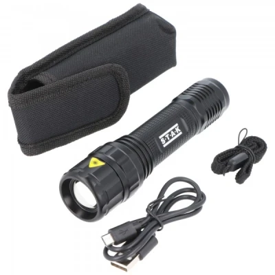 Afbeelding van Velamp LED zaklamp, Cree XPL 10W, 800 lumen, 300 m, met zoom, oplaadbaar, opbergtas