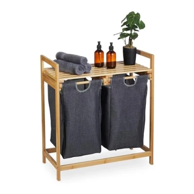 Afbeelding van Relaxdays dubbele wasmand waszak 37 liter badkamer sorteer slaapkamer