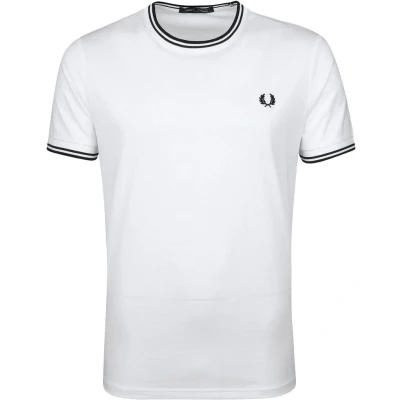 Afbeelding van Fred Perry T Shirt Wit maat L Heren Casual Shirts met Modern fit Pasvorm Katoen Suitable Herenkleding