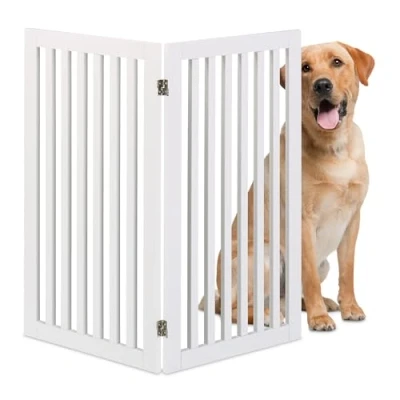 Afbeelding van Relaxdays Veiligheidshekje voor honden, h x b 91,5 103 cm, MDF, veiligheidspoort, opvouwbaar, wit