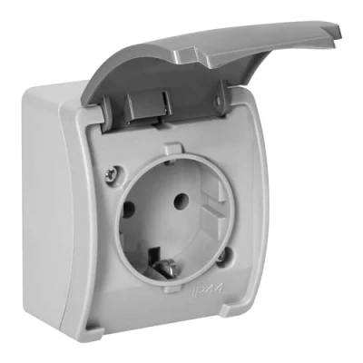 Afbeelding van Miratic Waterdicht stopcontact voor buiten, opbouwstopcontact, Schuko versie, hoge waterdichtheid, IP44, met beschermklep, Duitse versie van het (grafietgrijs)