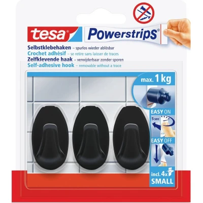 Afbeelding van tesa Black Hooks S Powerstrips kleefhaak Small ovaal (b x h) 14 mm 34 Zwart Inhoud: 3 stuk(s)