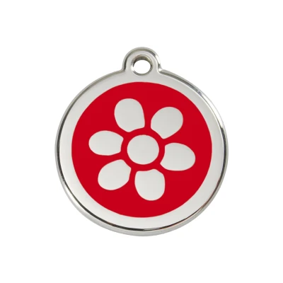 Afbeelding van Flower Red roestvrijstalen hondenpenning medium/gemiddeld dia. 3 cm RedDingo
