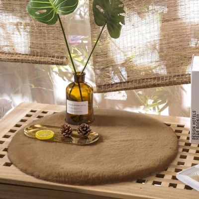 Afbeelding van Teppich Wölkchen Pluizig tapijt van imitatiebont konijnenbont, kort bont, hoogpolig voor woonkamer of slaapkamer, bedmat bruin 30 cm rond