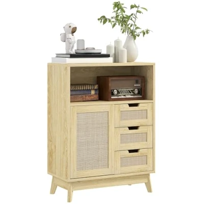 Afbeelding van HOMCOM Dressoir Spaanplaat 60x30x81cm Natuurlijk hout