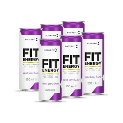 Image de Body &amp; Fit Energy Boisson énergisante Baies mélangées 6 canettes sportive hypotonique avec électrolytes et BCAA 1500 ml