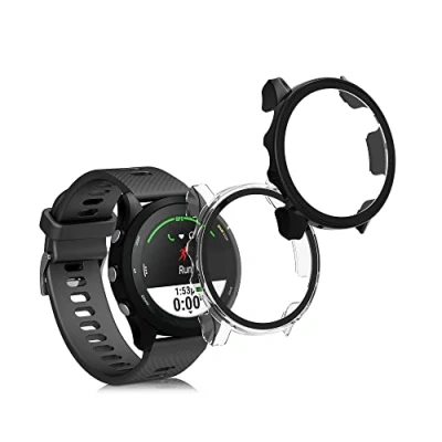 Afbeelding van kwmobile 2x cover geschikt voor Garmin Forerunner 255 / Music Fitnesstracker van gehard glas en kunststof frame set zwart transparant