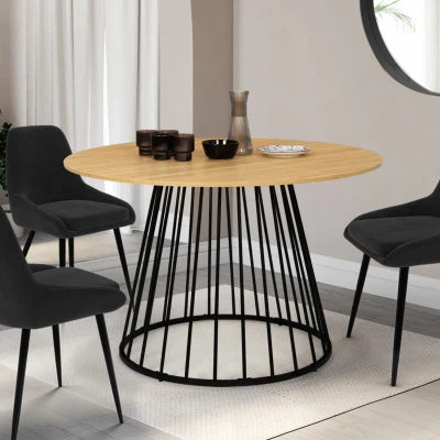Afbeelding van Table à manger YUNA ronde 4 6 personnes pied filaire bois et noir