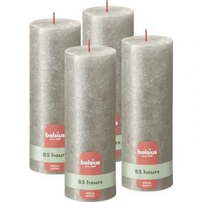 Afbeelding van Stompkaarsen Shimmer 4 st rustiek 190x68 mm champagnekleurig