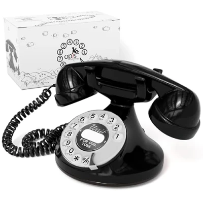 Afbeelding van Opis FunkyFon kabel: vaste vintage telefoon/vintage bedrade telefoon/retro telefoon/vaste retro telefoon met draad/vintage telefoon/zwarte