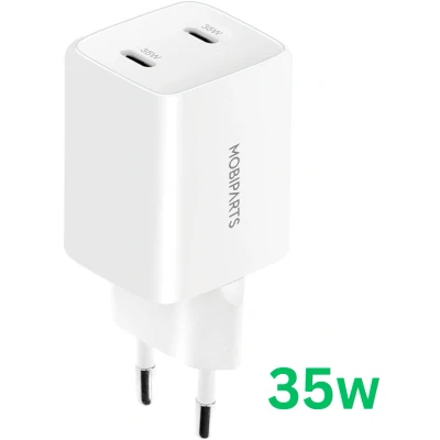 Afbeelding van Mobiparts GaN Wall Charger Dual USB C 35W White (with PD)