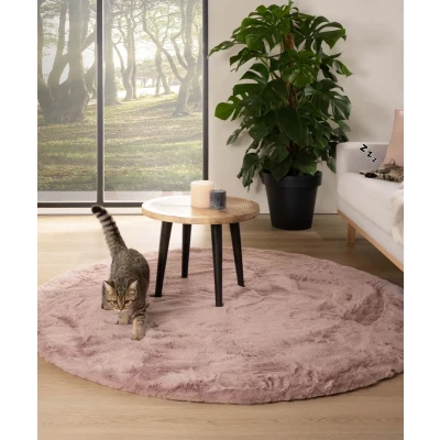 Afbeelding van Rond Hoogpolig Vloerkleed Comfy Plus Roze 120 Cm