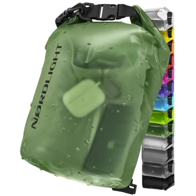 Afbeelding van waterdichte zak 15 l Drybag (donkergroen) met roltopsluiting en schouderriem Zwemmen, strand, kanoën, stand up peddel, duiken