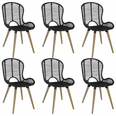 Afbeelding van vidaXL Eetkamerstoelen 6 st natuurlijk rattan zwart
