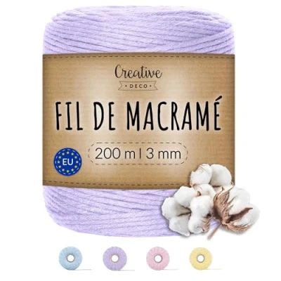 Afbeelding van Creative Deco Macrame Koord Katoenen Paars Licht 200 m 2 3 mm Dikte