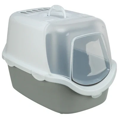 Afbeelding van Trixie kattenbak vico open top met kap lichtgrijs / wit 56x40x40 cm
