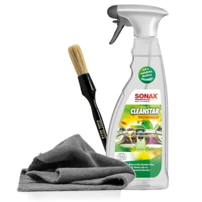 Afbeelding van Sonax CleanStar Interieurreinigingsset, 750 ml, met geurneutralizer, voor alle oppervlakken binnenshuis, glasvulling, kunststof, leer, reinigingsborstel +