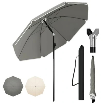 Afbeelding van WOLTU Parasol, uv bestendig, waterdicht, in hoogte verstelbaar, opvouwbaar tot 45 C, zonwering voor balkon, terras, strand, tuin, rond, φ195 cm, donkergrijs