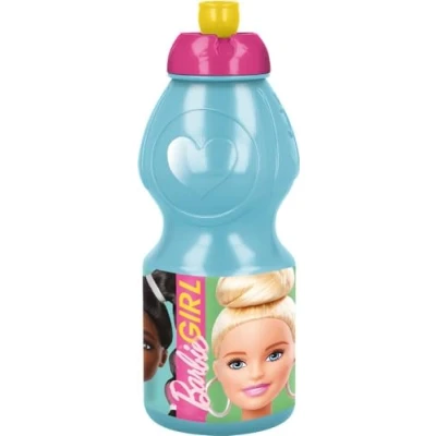 Afbeelding van Barbie Drinkfles voor kinderen, kunststof, blauw, roze, 380 ml, met druppelvrije sluiting en antislipband